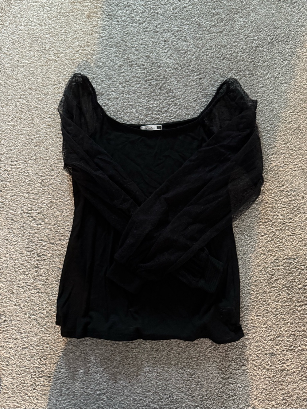Black Sheer Sleeve Scoop Neck Women’s Top